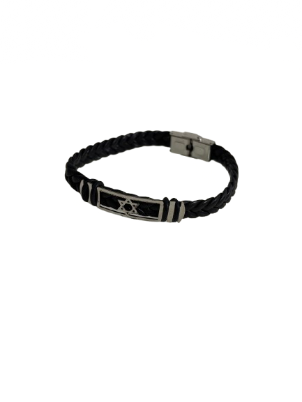 Leather Stripes Magen David Bracelet