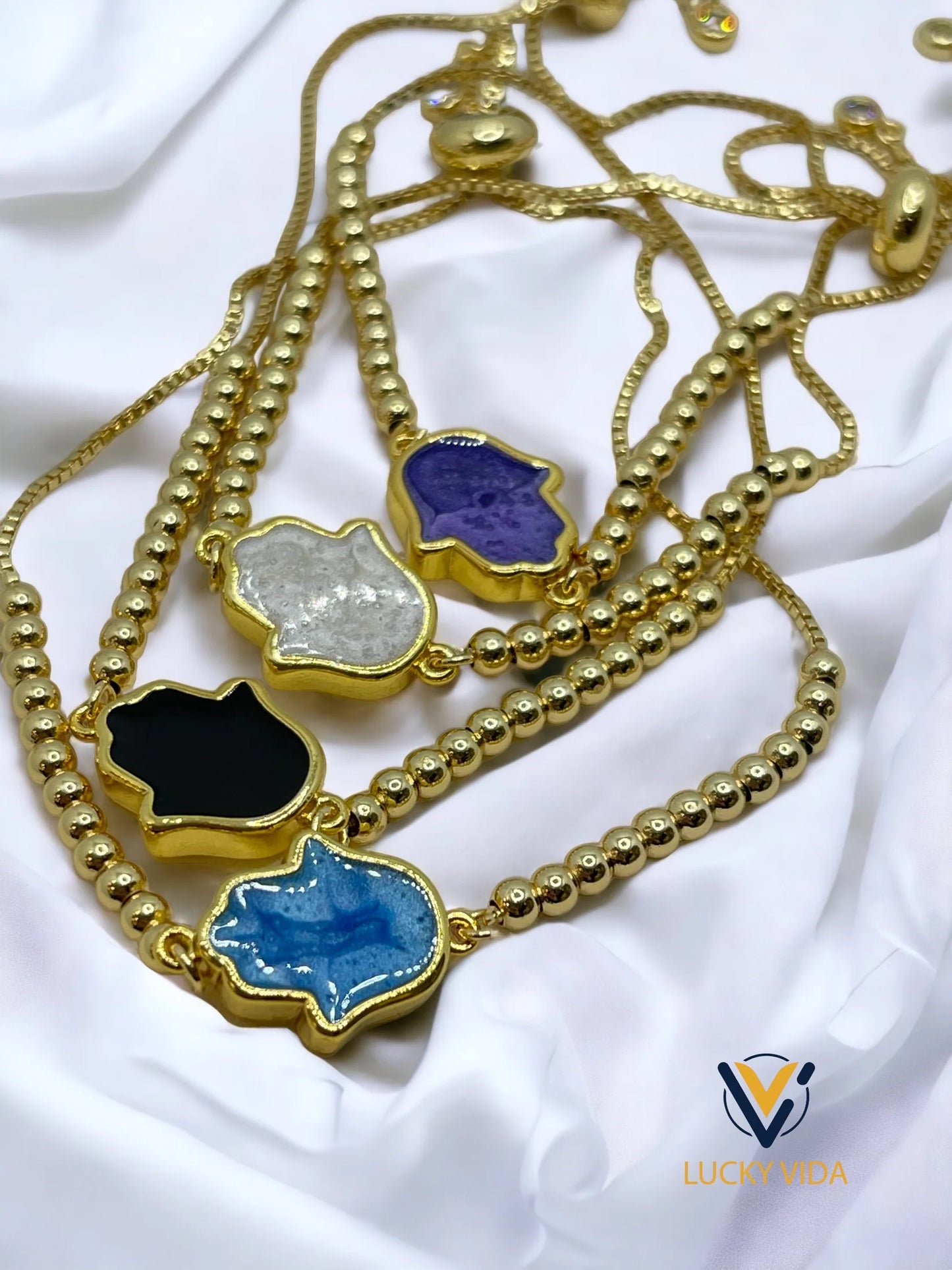 Enamel Hamsa Bead Bracelet