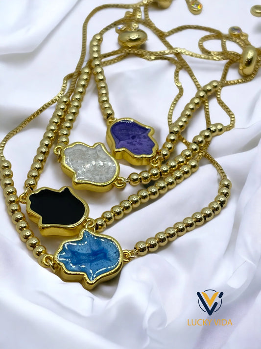 Enamel Hamsa Bead Bracelet